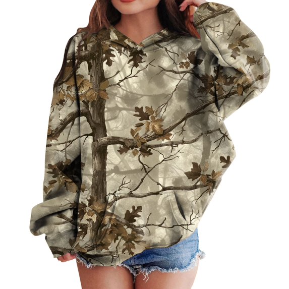 Gubotare Camo Hoodie Kids Cute Hoodies Maple Leaf Print Oversized Drop Shoulder Fleece Hooded Sweatshirt Pullover With Pocket (Light Yellow, 5-6 Years)