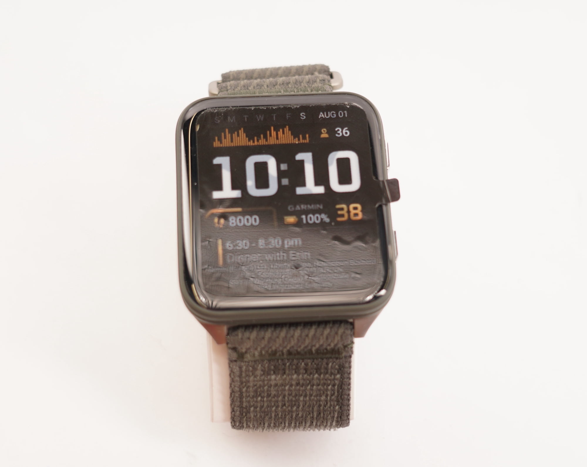 Pre-Owned Garmin Venu X1, Thin and Lightweight GPS Smartwatch, AMOLED Display, Advanced Health and Fitness Features, Moss with Titanium Caseback and Moss ComfortFit Nylon Band