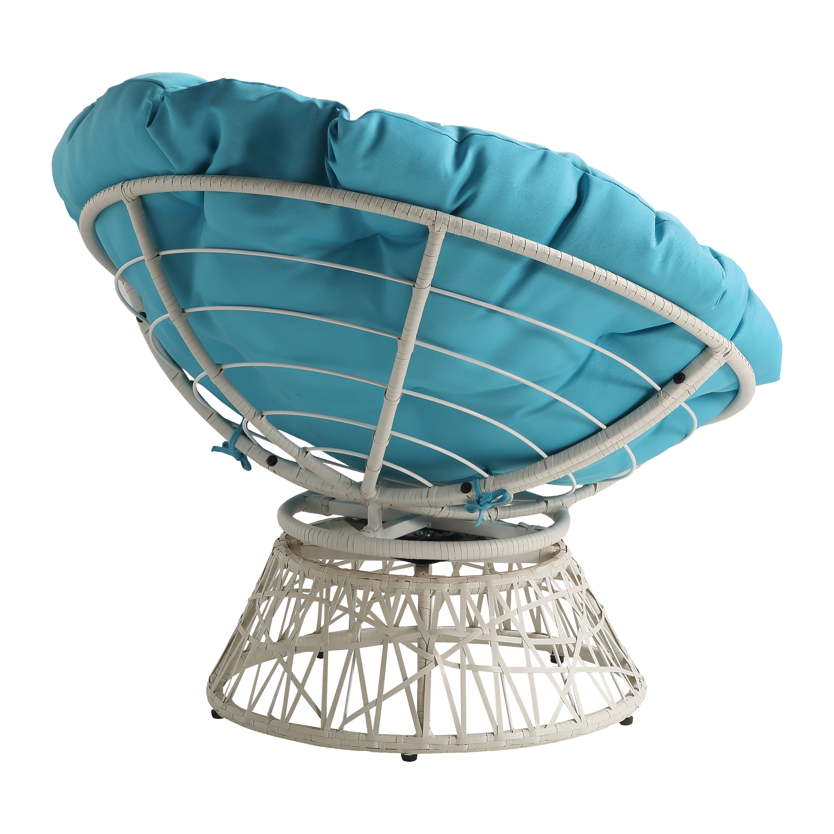 Office Star Products Papasan Chair with Round Pillow Cushion and Cream Wicker Weave Light Blue