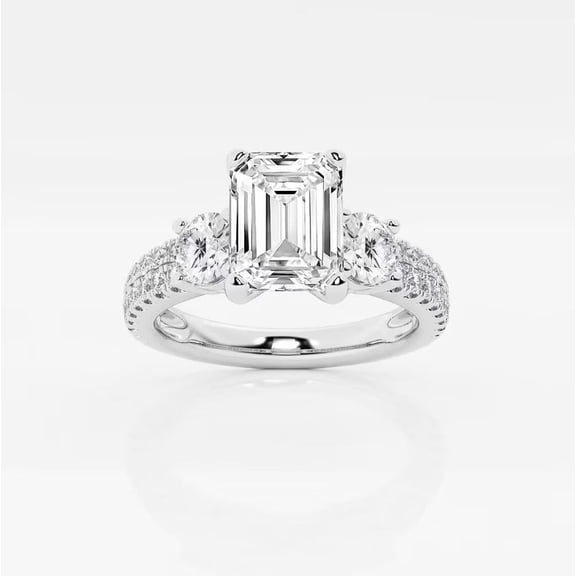 Zoya Jewel 1.8 Ct Emerald Cut White Diamond Ring - 14k White Gold Plated Women's Engagement Wedding 3 Stone Ring - Gift for 30th Anniversary