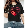 thumbnail image 1 of Crew Neck Happy Valentine's Day Print T-Shirt For Women - Round Neck Casual Knit Lightweight & BreatCamisetas para mujer, lindas camisetas con estampado gráfico, de manga corta, estilo casual, para ve, 1 of 6