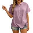 thumbnail image 2 of SSZMDLB Women Plus Size Button Down Shirt Short Sleeve Collared Tunic Tops Casual Loose Fit Tee Blouses for Summer Party Work Vacation Outfits, Purple 3XL, 2 of 8