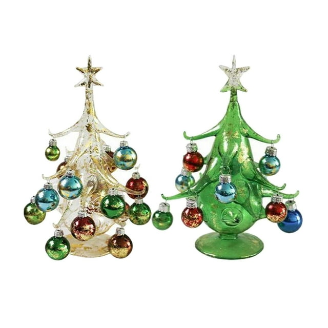 Árbol de Navidad en miniatura Colco 2 piezas decoración de cristal Amarillo y verde