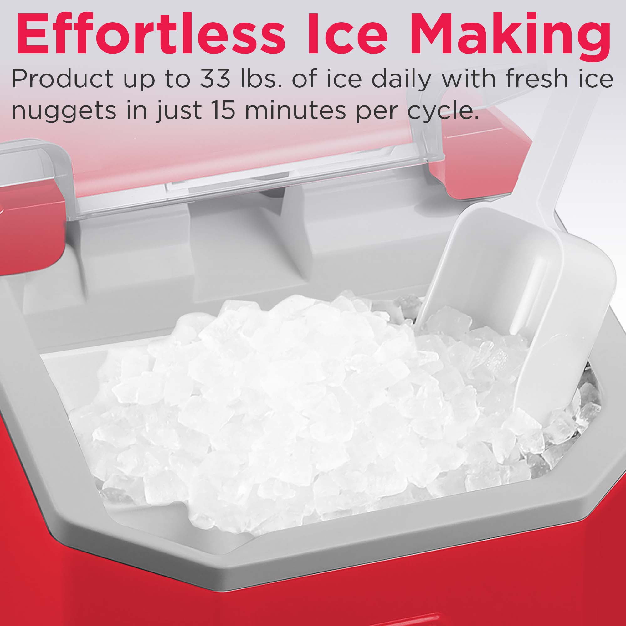 Frigidaire 33lb Countertop Nugget Pellet Ice Maker Self-Cleaning, Red