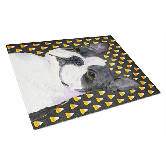 Caroline's Treasures Boston Terrier Candy Corn Halloween Portrait Glass Cutting Board Large
