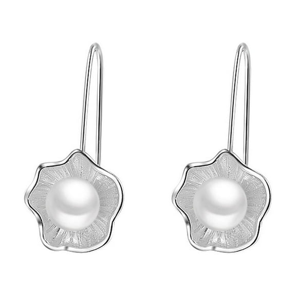 CILENON Dangle Flower Stud Earrings Small Fresh Flower Pearl Retro Art Earrings Earrings (Silver,One Size)