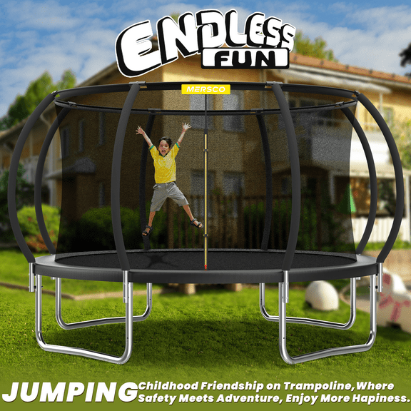Mersco Safety 16ft Trampoline for 10 Kids Adults Outdoor 1320Lbs Trampoline with Basketball Hoop Enclosure Net Storage Bag Black