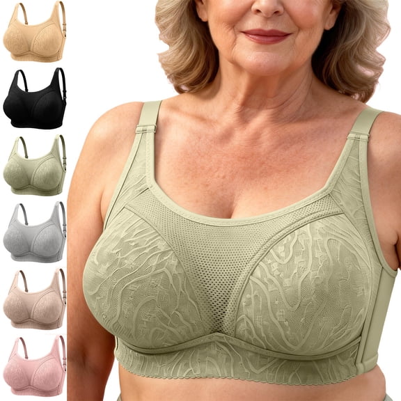 Feancey Push Up Bras for Older Women Plus Size Full Coverage Wireless Bra Mesh Breathable Comfort Bra Adjustable Straps Casual Everyday Brassiere Beige 36