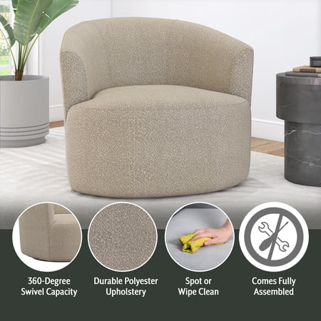 MAINSTAYS BOUCLE SWIVEL ACCENT CHAIR, TAUPE