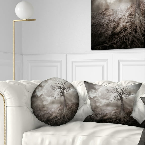 Designart Lonely Tree Holding the Moon - Landscape Printed Throw Pillow - 12x20