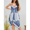 thumbnail image 2 of FRSASU Women's Spaghetti Strap Summer Dress V-Neck Handkerchief Hem Paisley Casual Sundress Holiday Beach Mini Dress Blue, 2 of 7