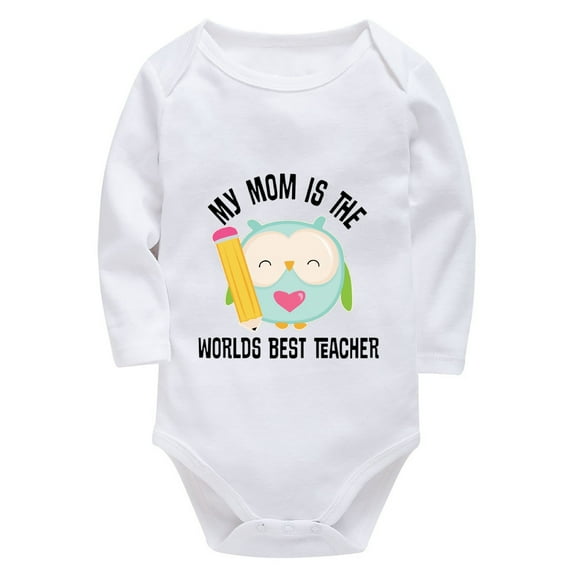 My Mom Is The World's Best Teacher Plain Onesie Long Sleeve Boys Coming Home Outfit White 0-3 Month Onsie
