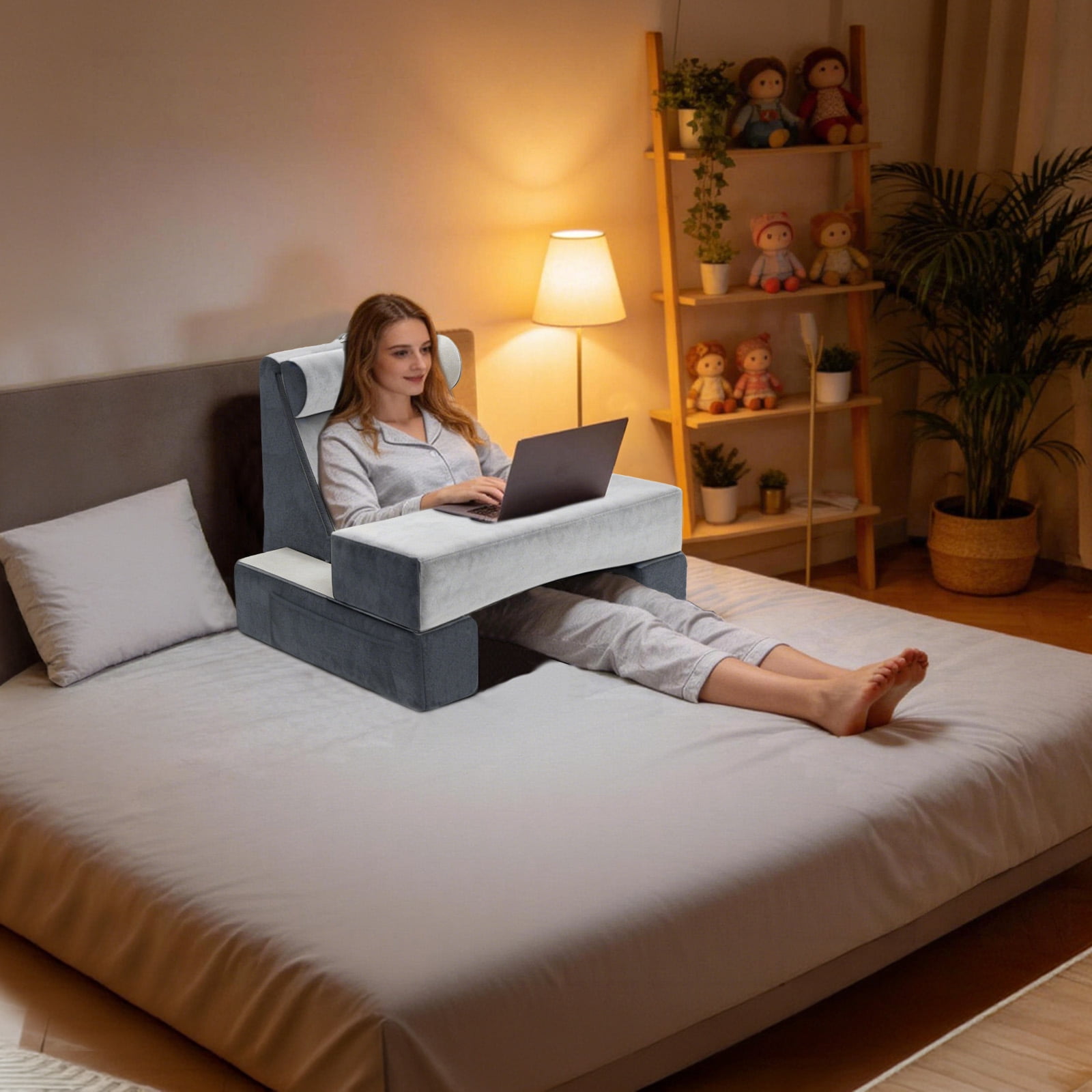 Yacona Reading Pillow, Bed Pillow for Sitting up with Multifunctional Support Pad, Adult Bed Chair Upright Pillows for Sleeping, Gray