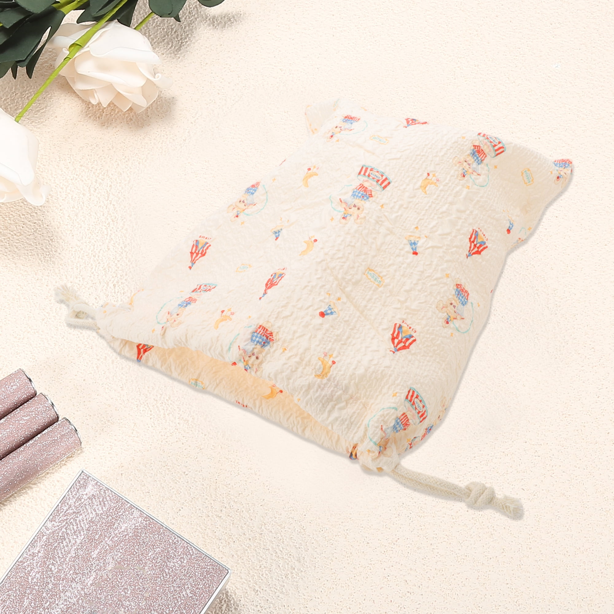 Unique Bargains 1 Pc Music Box Rabbit Drawstring Makeup Bag for Travel Beige 9.84 in