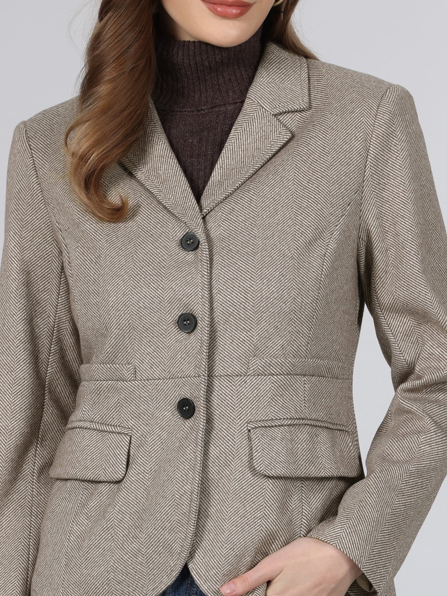 DARING DIVA Women's Herringbone Blazer Lapel Collar Suit Jacket 2XL Khaki