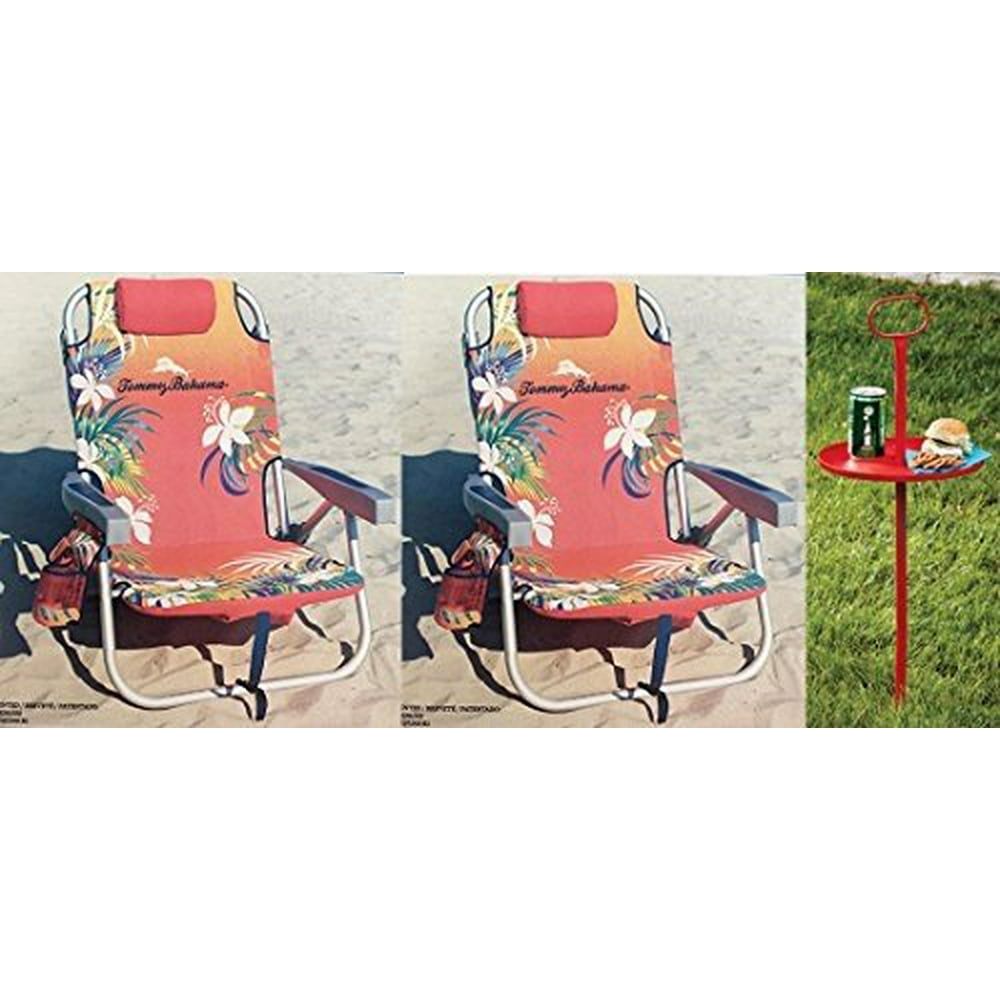 Tommy Bahama Backpack Beach Chairs Red 2 Pack with Beach Table Stand