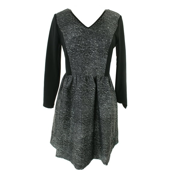 Kensie Black-White 3/4-Sleeve Lace-Inset Dress M