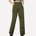 thumbnail image 2 of WCMZJ High Waist Jeans for Women with Pockets Baggy Patchwork Pants Straight Wide Leg Casual Trendy Denim Trousers Y2K Pants Army Green L, 2 of 7