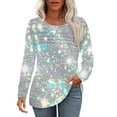 thumbnail image 2 of ClodeEU Womens Spring Summer Crew Neck Long Sleeve Floral Print Shimmer T-Shirt Top Silvery,Womens Plus XXXL, 2 of 8