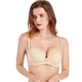 thumbnail image 6 of VISALY Strapless Clear Back Strap Convertible Bra with Lace Push Up Padded Backless Bra Plus Size Underwired Brassiere Low Back Strapless Bra Women Push Up Lace Trim Lifting Balconette Beige 38E, 6 of 9