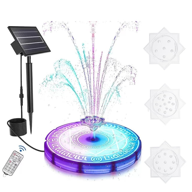 Solar Fountain Light with Remote Control Colorful LED Light Solar Bird Bath Fountains for Aquarium Garden Pond Decoration
