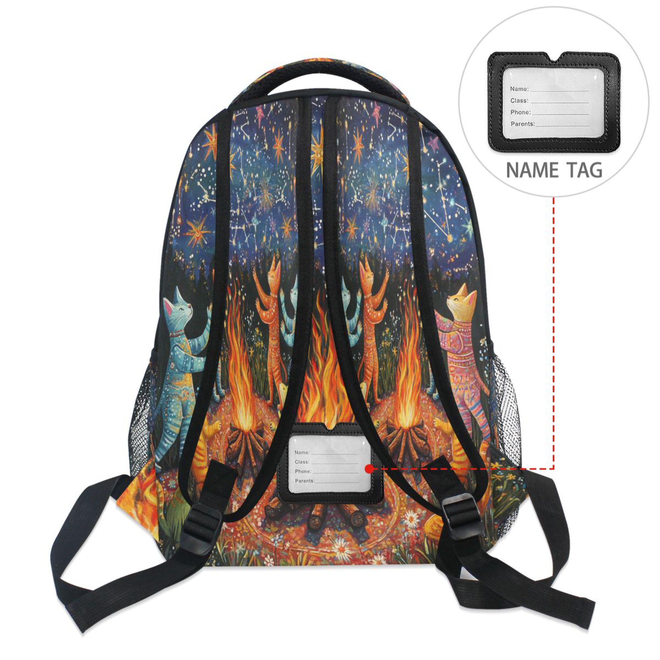 DIXRUYEE Backpack Schoolbag Cats under The Starlit Sky Pattern 15L/18L 2-SIZE