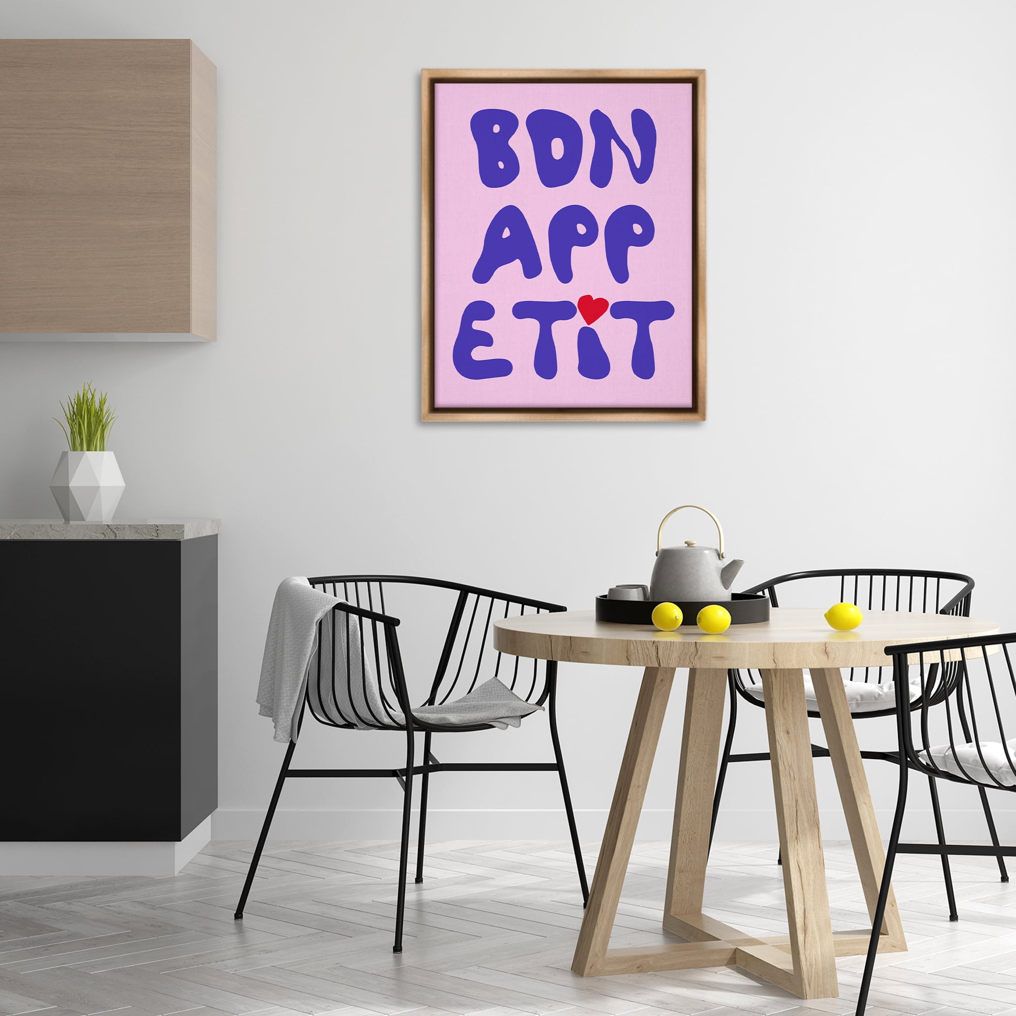 Stupell Industries Bon Appetit with Heart Food & Beverage Painting Brown Floater Framed Canvas Art Print Wall Art, 25 x 31