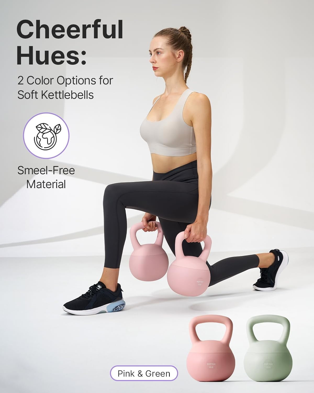 YOTTOY 15 lb Soft Kettlebell — Pink, Anti-Slip Grip,Weight for Home Workouts,Safety Guaranteed