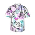 thumbnail image 3 of Easygdp Eiffel Tower and Hearts Men's Hawaiian Shirts Print Lapel Short Sleeve for Beach, vacation, party, casual occasions - XX-Large, 3 of 9