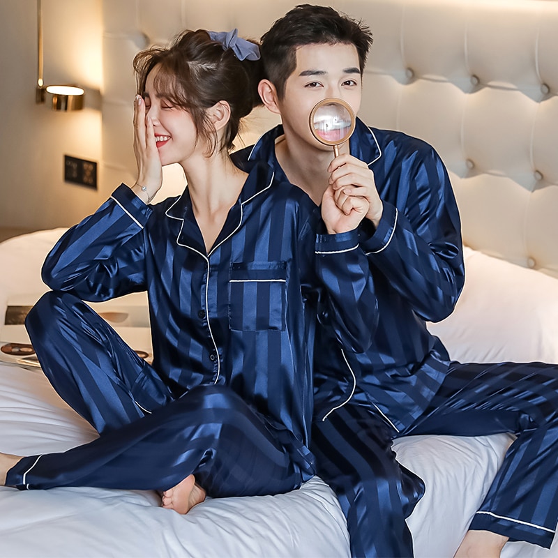 Customized Men's Ice Snow Silk Couple Pajamas Spring and Autumn