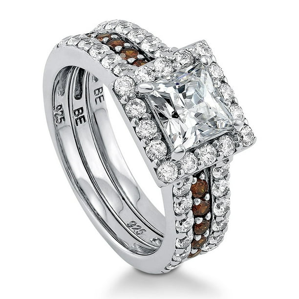 Berricle Rhodium Plated Sterling Silver Cubic Zirconia CZ Halo Engagement Insert Ring Set Size