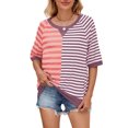 thumbnail image 7 of jowamay Striped Shirt Women Crew Neck Color Block Summer Loose Fit T Shirts Fashion Basic Tops Everyday Wear, 7 of 7