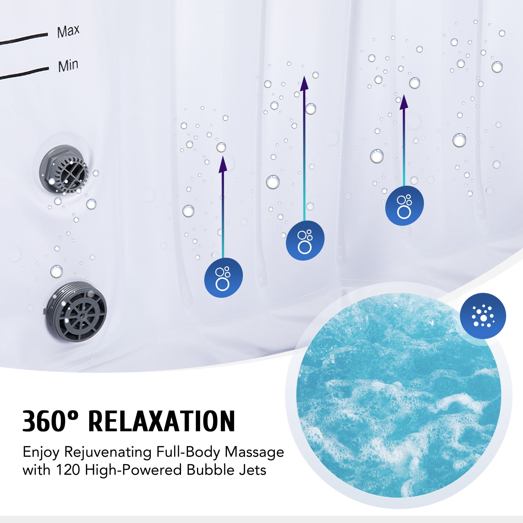 CO-Z 6.8x6.8ft PVC Round Inflatable Hot Tub Portable with Energy Efficient Spa Coverz,140 Air Jets Ideal for 6-person Blue