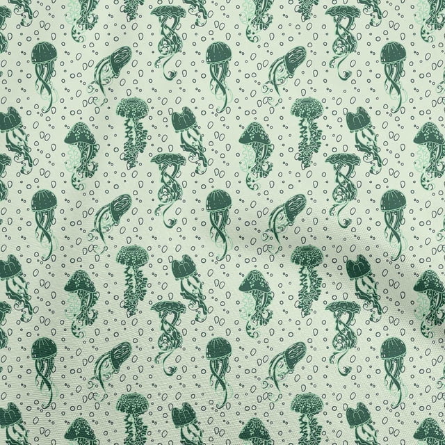oneOone Rayon Light Green Fabric Ocean Jelly Fish Craft Projects Decor Fabric Printed By The Yard 56 Inch Wide