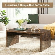 Omni House Industrial Coffee Table with Faux Glossy Walnut Wood Burl Veneers for Living Room