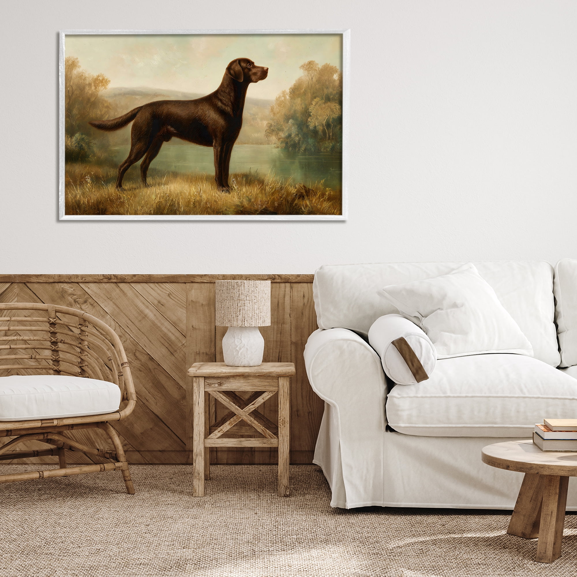 Stupell Industries Chocolate Brown Labrador White Framed Giclee Art, design by Petal Prints Design