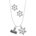 thumbnail image 1 of Delight Jewelry Silvertone 3-D ''Dream On'' Stamp Silver tone Snowflake Charm Necklace and Stud Earrings, 1 of 4