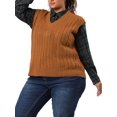 thumbnail image 4 of Agnes Orinda Women's Plus Size Sweater Vest Cable Knit Sweater Sleeveless Pullover Vests 4X Brown, 4 of 8