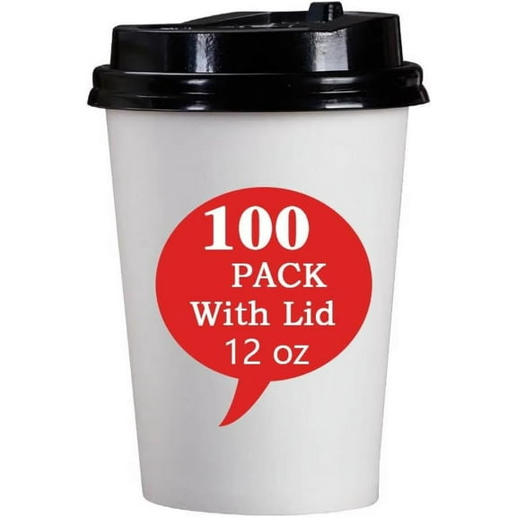 Disposable Paper Cups, 12 Oz, 100 Count, White