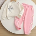 thumbnail image 2 of NIEWTR Kids Sweatsuits Girls 2 Piece Set Toddler Infant Girl Long Sleeve Crewneck Top with Relaxed Fit Sweatpants Casual Loungewear for Play Fall Winter(A-White,4 Years), 2 of 7