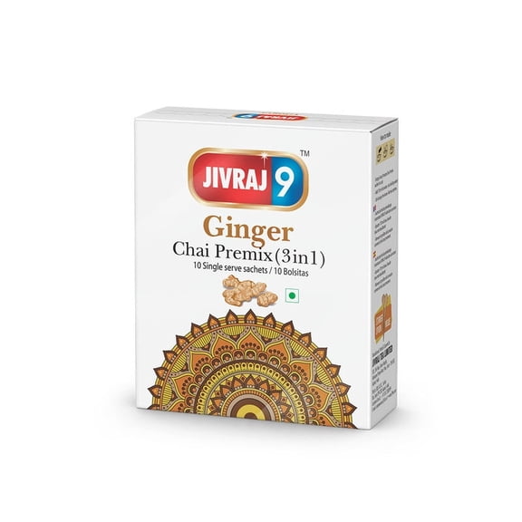 Jivraj9 Instant Tea Premix | Ginger Tea Premix | Ginger Flavour | Chai Powder | 8.4oz (240 g), 10 Sachets