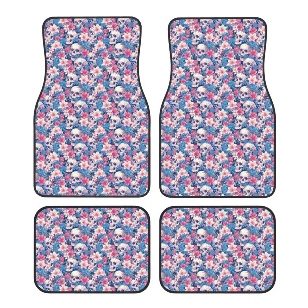 Fotbe Skull Juego de 4 Tapetes para Auto con Estampado – Alfombrillas de Goma Reforzada, Diseño Antideslizante, Protección para Todo el Año – Vehículos, Autos, Camionetas y SUVs