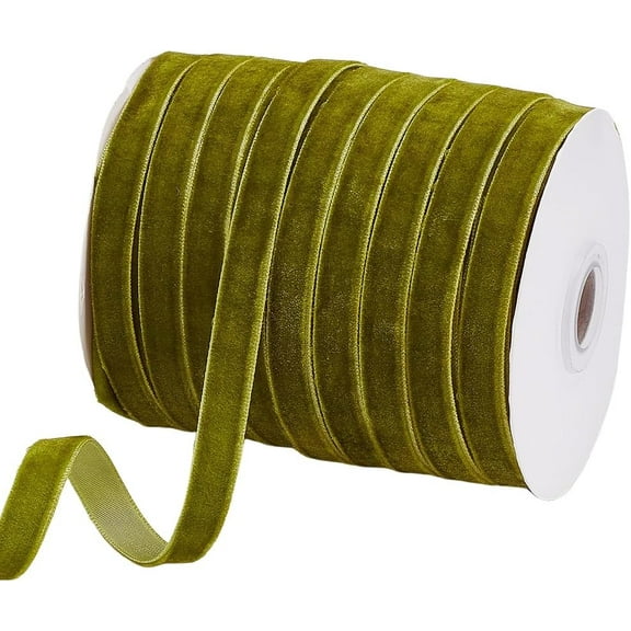 54.68 Yards Christmas Single Side Velvet Ribbon 3/8 Inch Wide Green Velvet Ribbon Roll