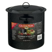 Granite Ware Enamel on Steel Multiuse Pot, Seafood / Tamale / Stock Pot includes steamer insert, 15.5-Quart, Black