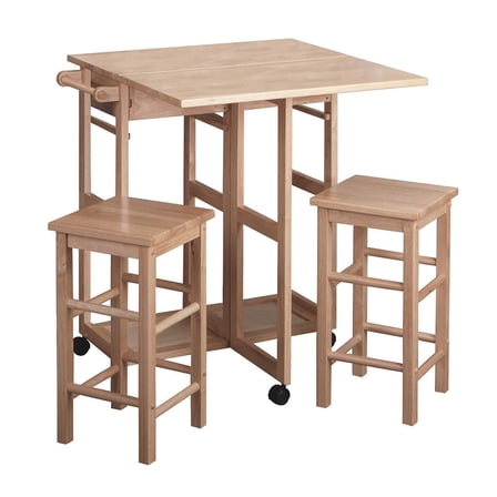 Drop Leaf Table with Stools - Kitchen Cart on Wheels - Modern Dining Table Set - Compact Bistro Table
