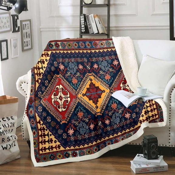 Oriental Fleece Blanket Vintage Sherpa Blanket, Persian Floral Blanket Twin Size Traditional Aesthetic Throw Blanket for Sofa Boho Tribal Flannel Blanket, Hippie Mandala Paisley Decor Black
