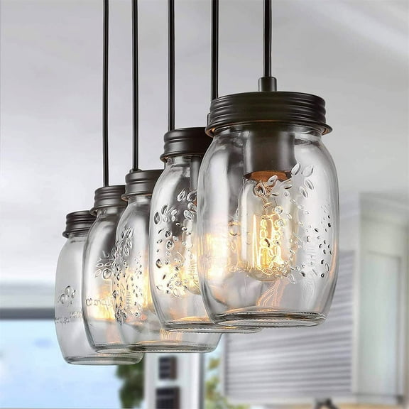 FETCOI Vintage Farmhouse Mini Pendant Light Fixture 5-Light Indoor Glass Hanging Ceiling Lights