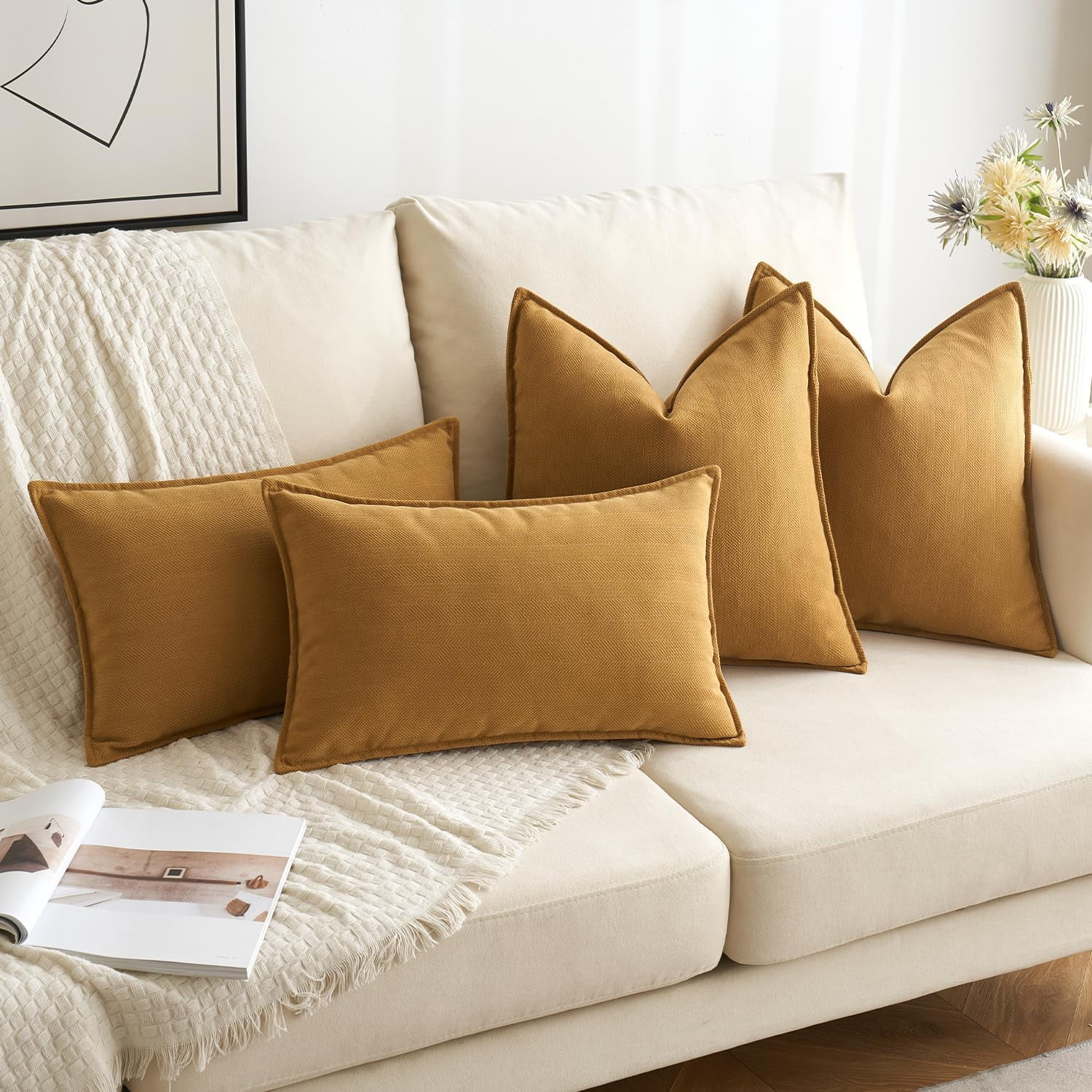 Pack of 2 Yellow 16x16Inch Decorative Pillow Covers Soft Chenille Couch Throw Pillows Farmhouse Cushion Covers for Sofa Bedroom Living Room