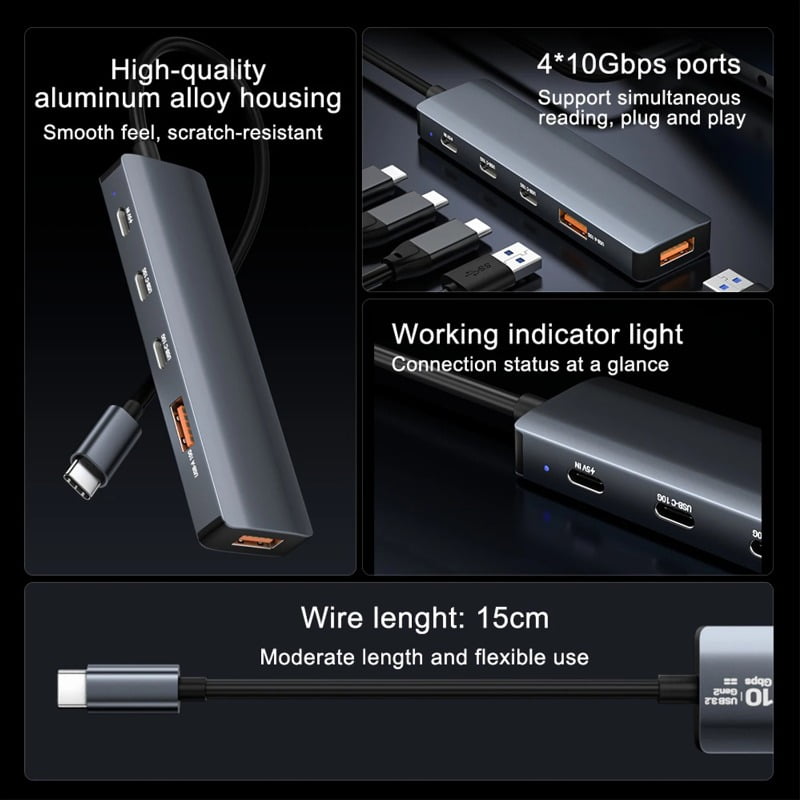 USB C Type-C Hub 5 in 1 Multiple USB3.2 Hub 10Gbps USB-A & USB-C Splitter for Laptop Desktop PC with 5-Port Power Delivery (15CM)