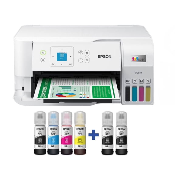 Epson EcoTank ET-2840 Special Edition Wireless Color All-in-One Supertank Printer, 2 Bonus Black Ink Bottles (Sold without manufacturer warranty)